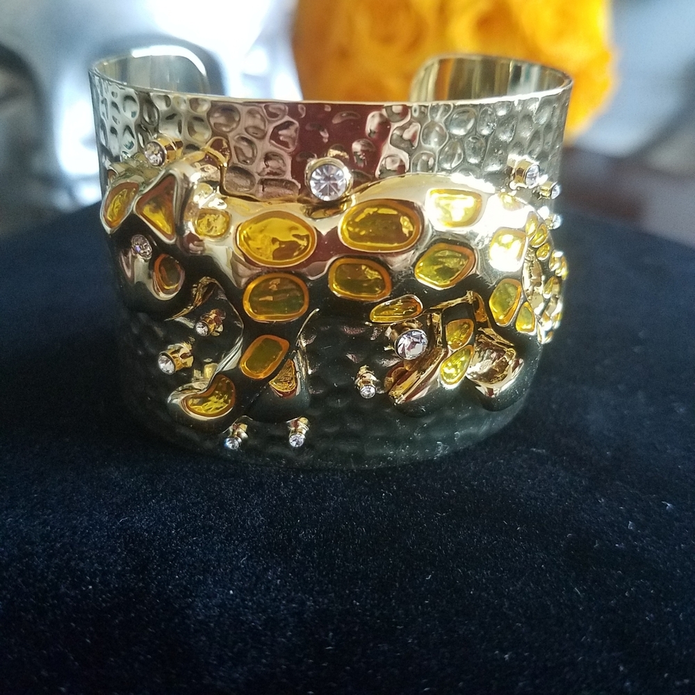 Lilly Pulitzer Gold Tone Cheetah Cuff Bracelet